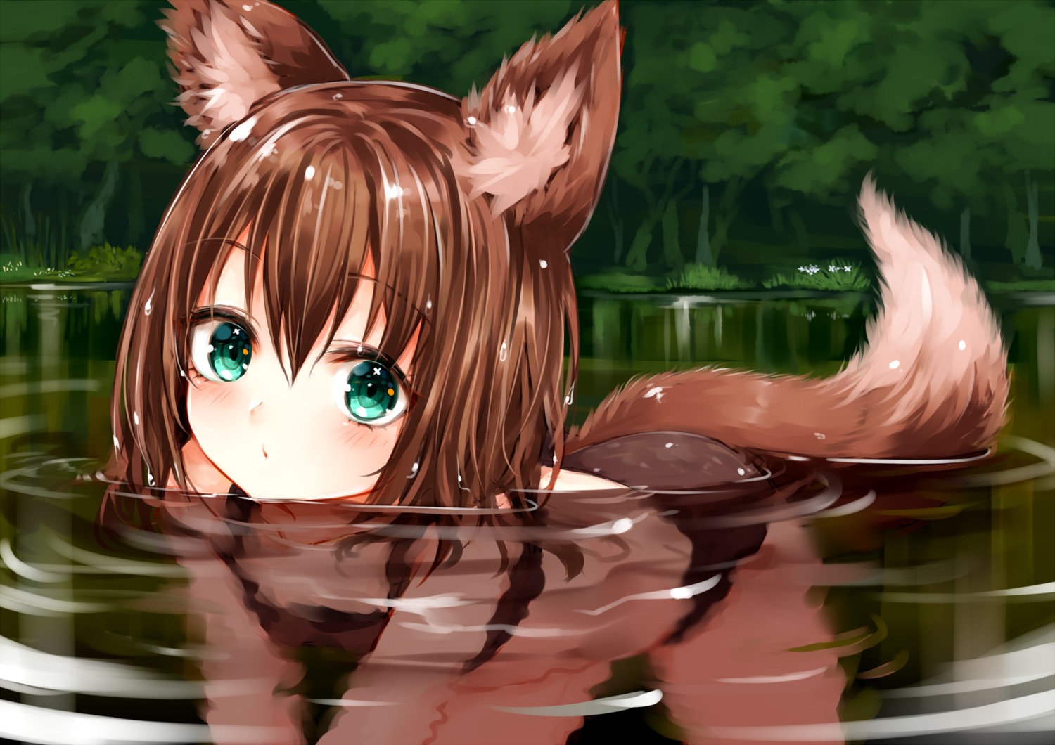 animal_ears bikini kitsune sukemyon swimsuits tail wet