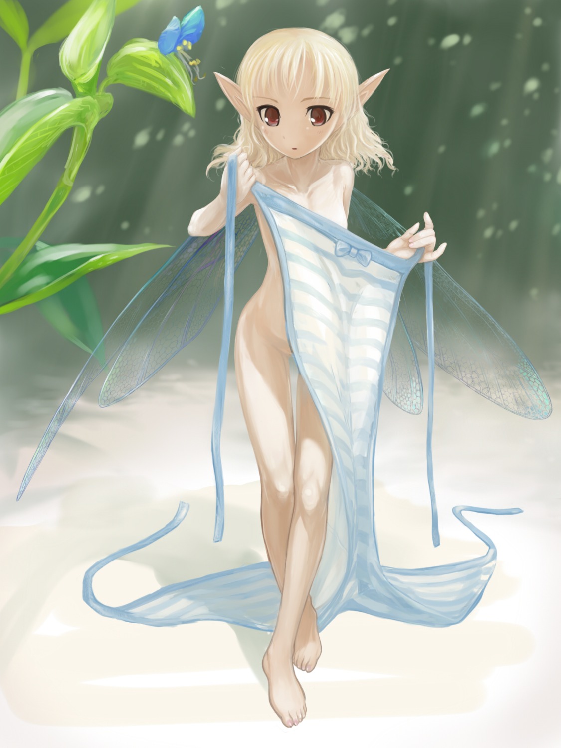 fairy naked pantsu pointy_ears shikkaku shimapan string_panties wings