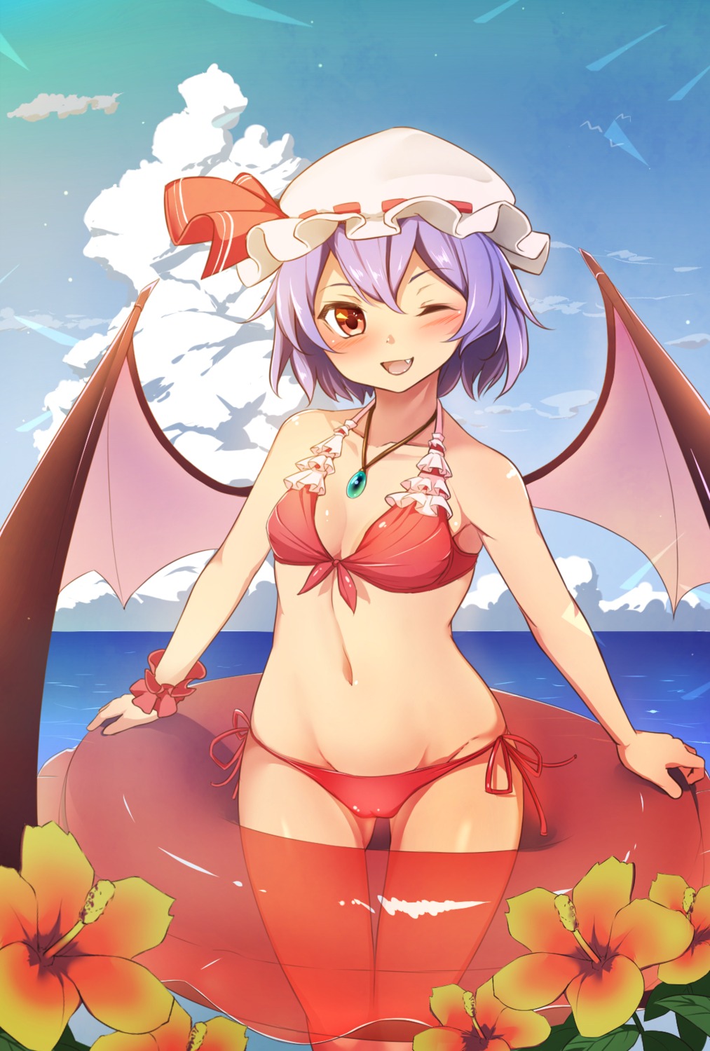 bikini cameltoe cleavage moyashi_baasuto remilia_scarlet swimsuits touhou wings