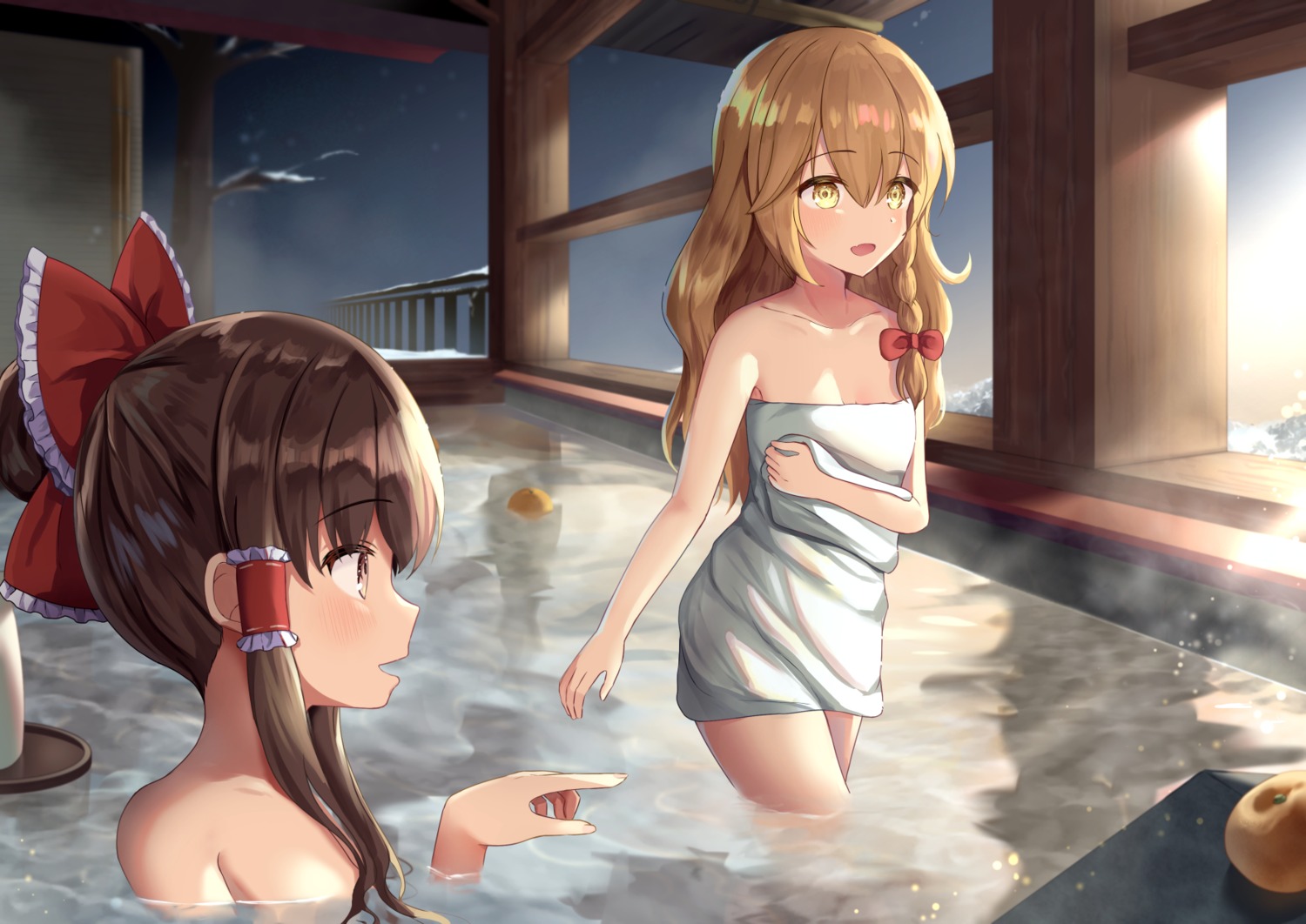 bathing hakurei_reimu kirisame_marisa kkkk12103 onsen topless touhou towel wet