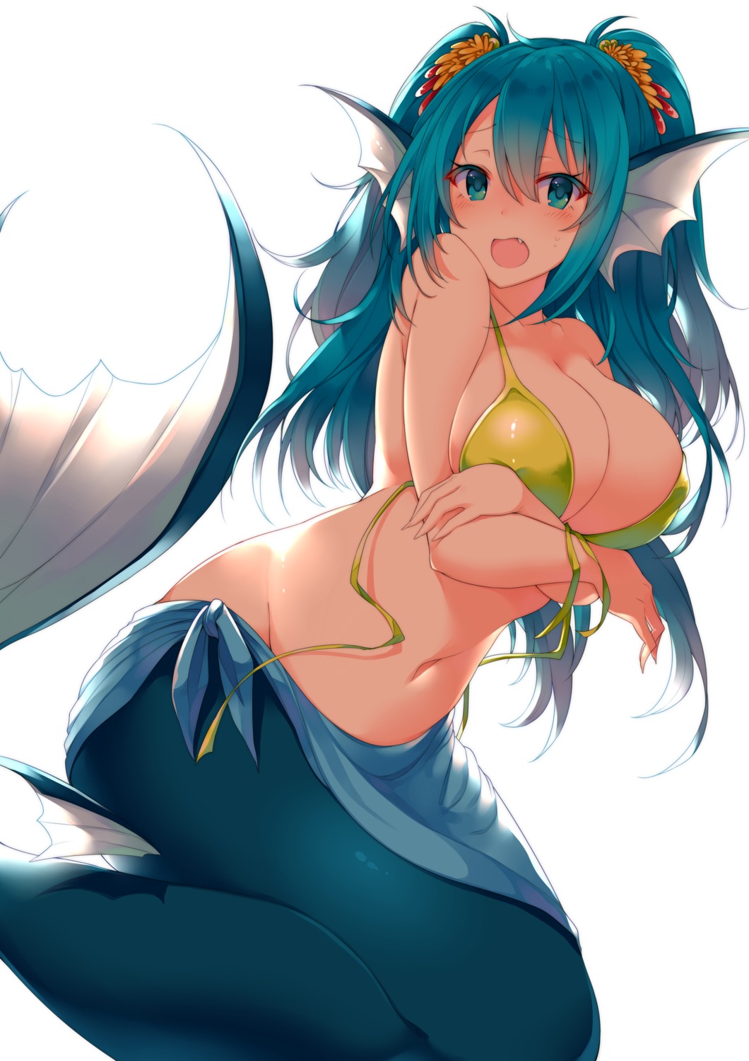 bikini_top breast_hold cleavage matsunoki mermaid monster_girl swimsuits tail