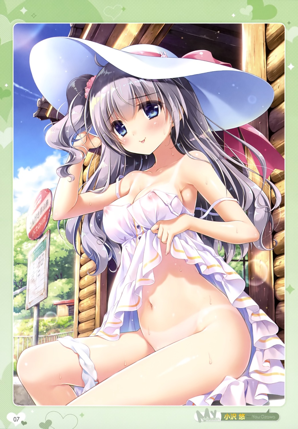 dress erect_nipples no_bra ozawa_yuu pantsu panty_pull see_through skirt_lift summer_dress tan_lines wet