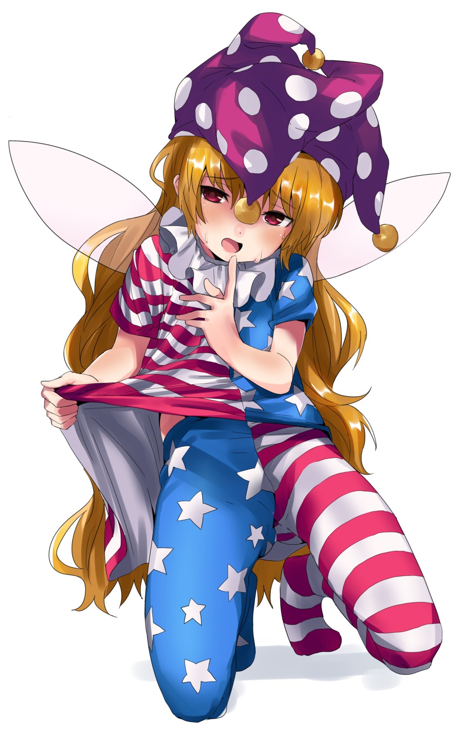 clownpiece dress pantyhose skirt_lift touhou wings zuwatake