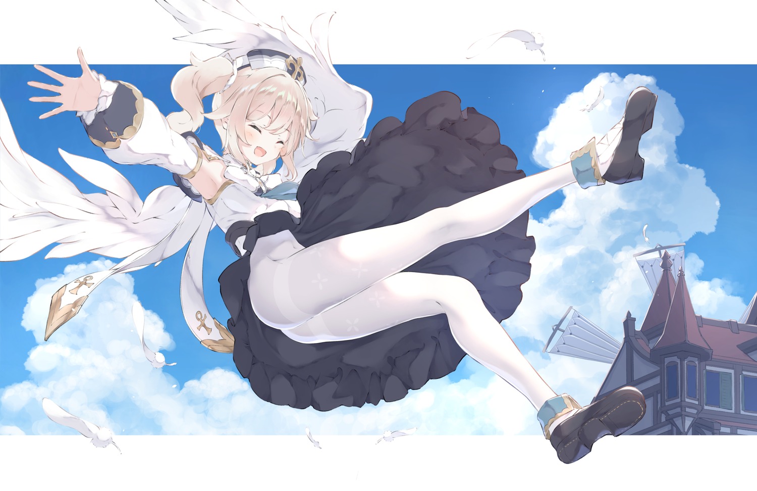 barbara_(genshin_impact) genshin_impact pantyhose skirt_lift ukiwakisen wings