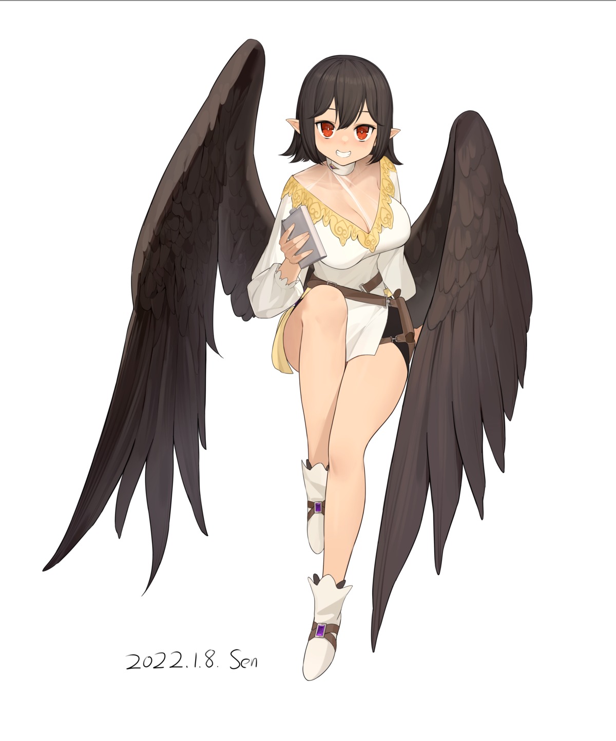 cleavage no_bra pointy_ears wings