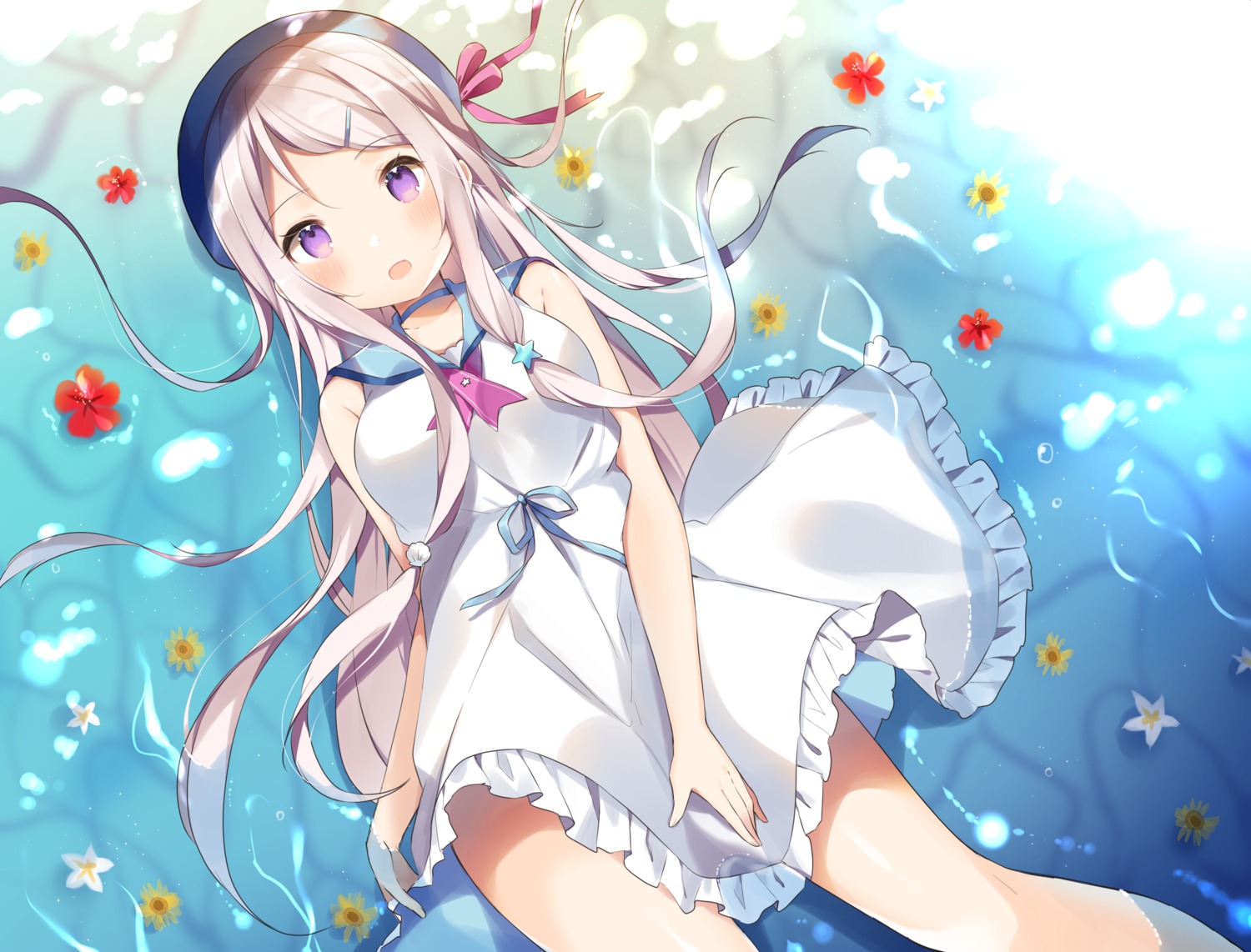 dress shiino_sera skirt_lift summer_dress wet wet_clothes