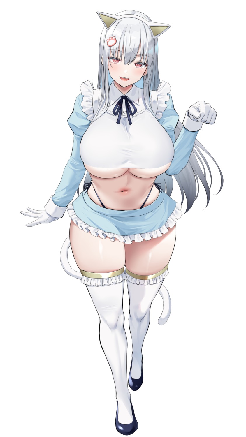 animal_ears maid nekomimi no_bra oekakizuki tail thighhighs underboob