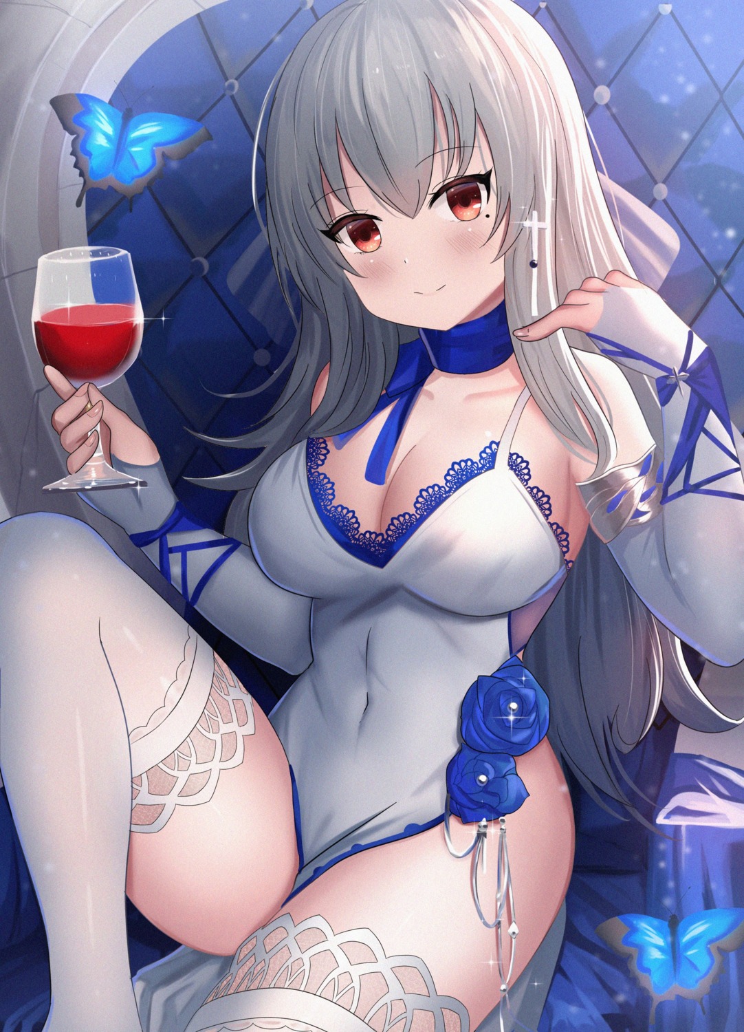 ame_sagari azur_lane dress no_bra nopan saint_louis_(azur_lane) thighhighs