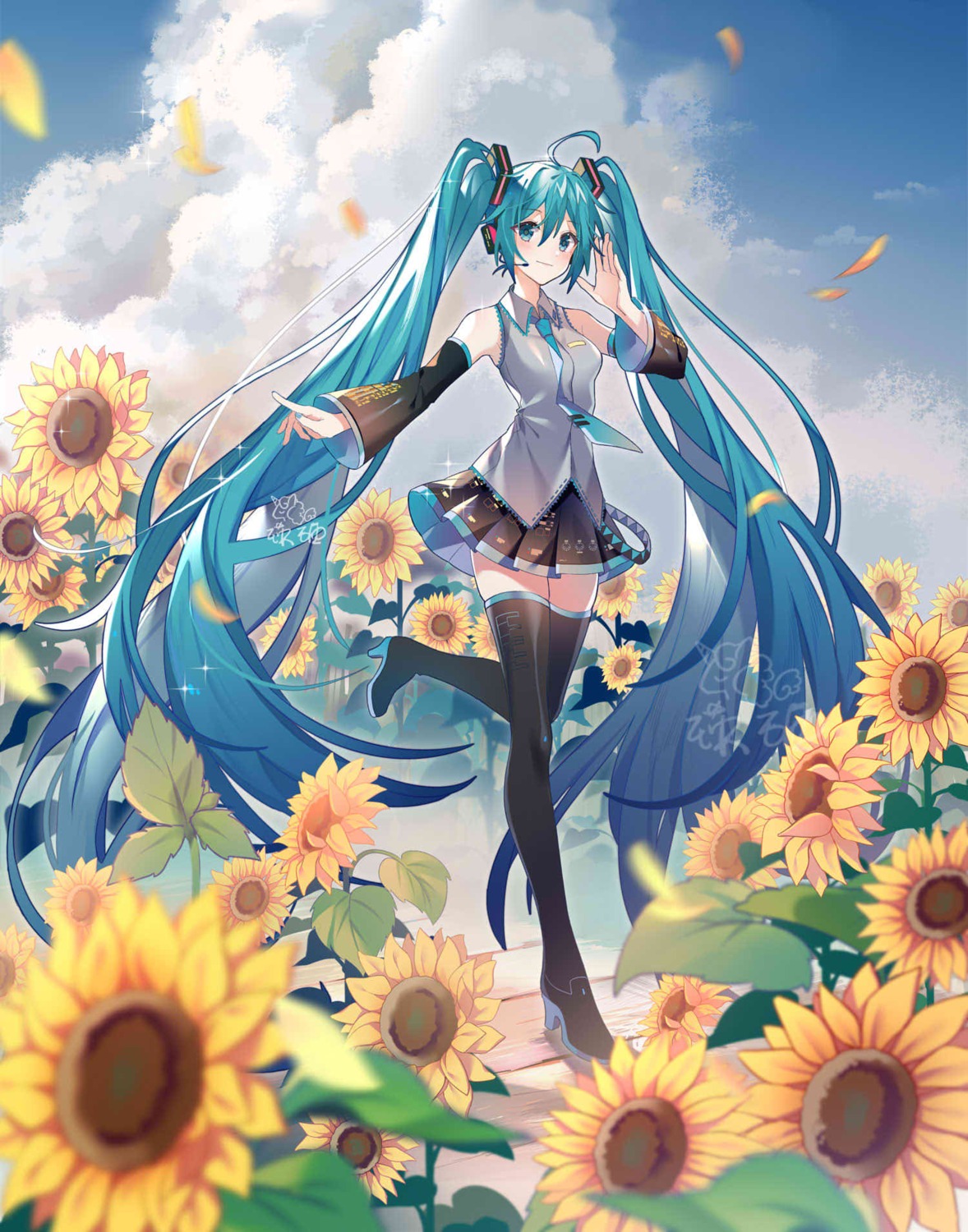 akira_(ying) hatsune_miku headphones heels thighhighs vocaloid