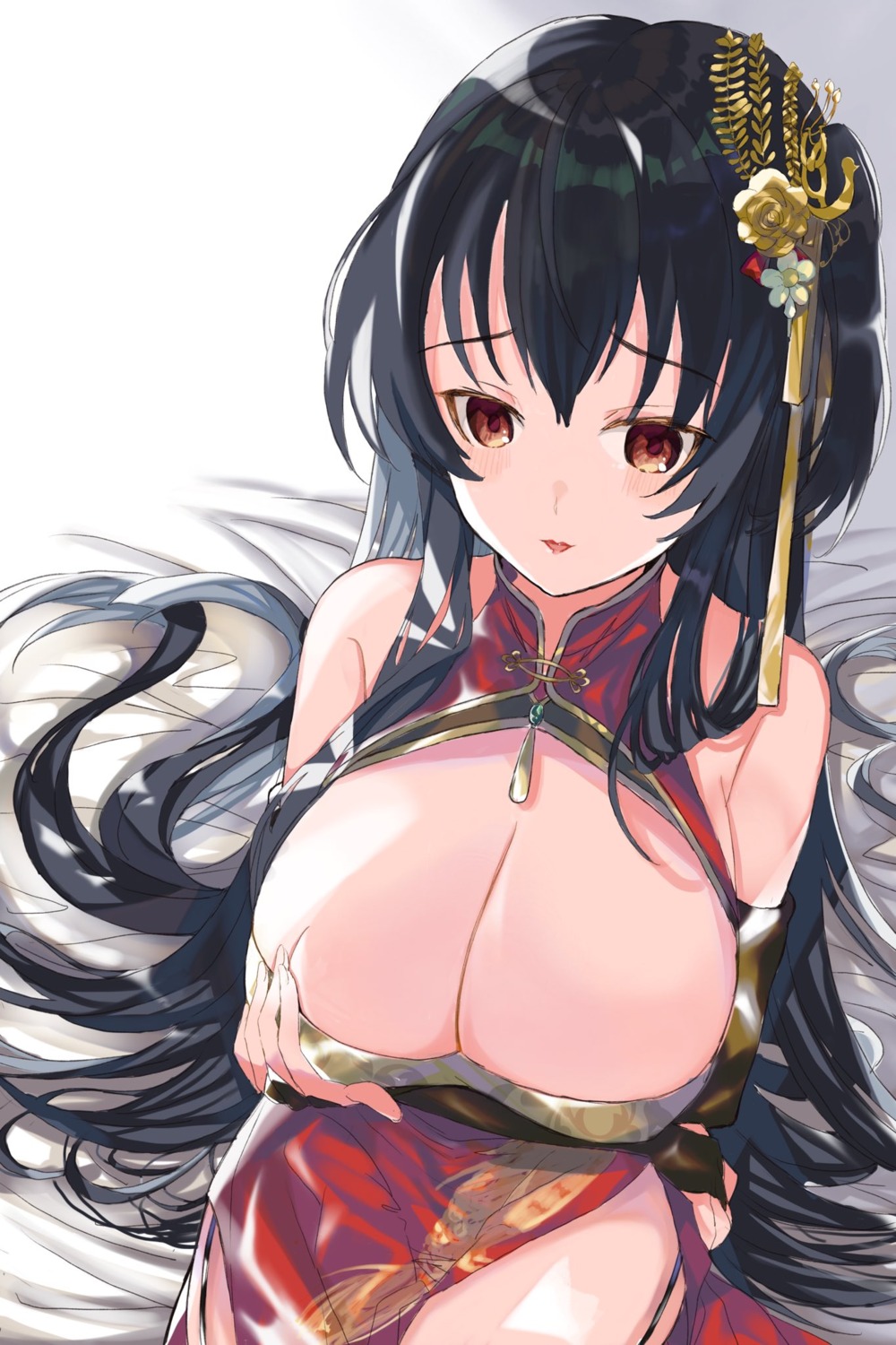 azur_lane breast_hold chinadress no_bra shibaebi_(yasaip_game) taihou_(azur_lane)