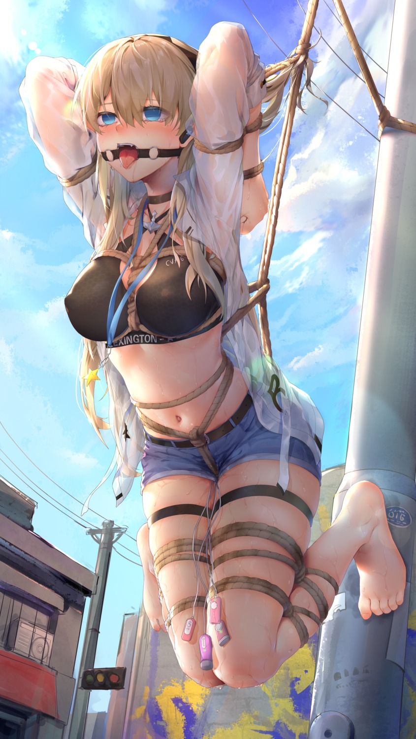 bondage bra erect_nipples garter lexington_(zhanjianshaonv) open_shirt pussy_juice ray_(pixiv9514208) see_through vibrator wet wet_clothes zhanjianshaonv