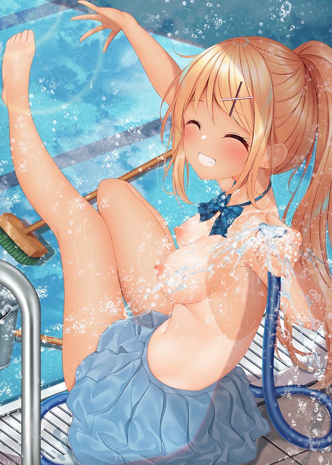 kin'iro_mosaic kujou_karen minato_ojitan nipples seifuku tan_lines topless wet wet_clothes