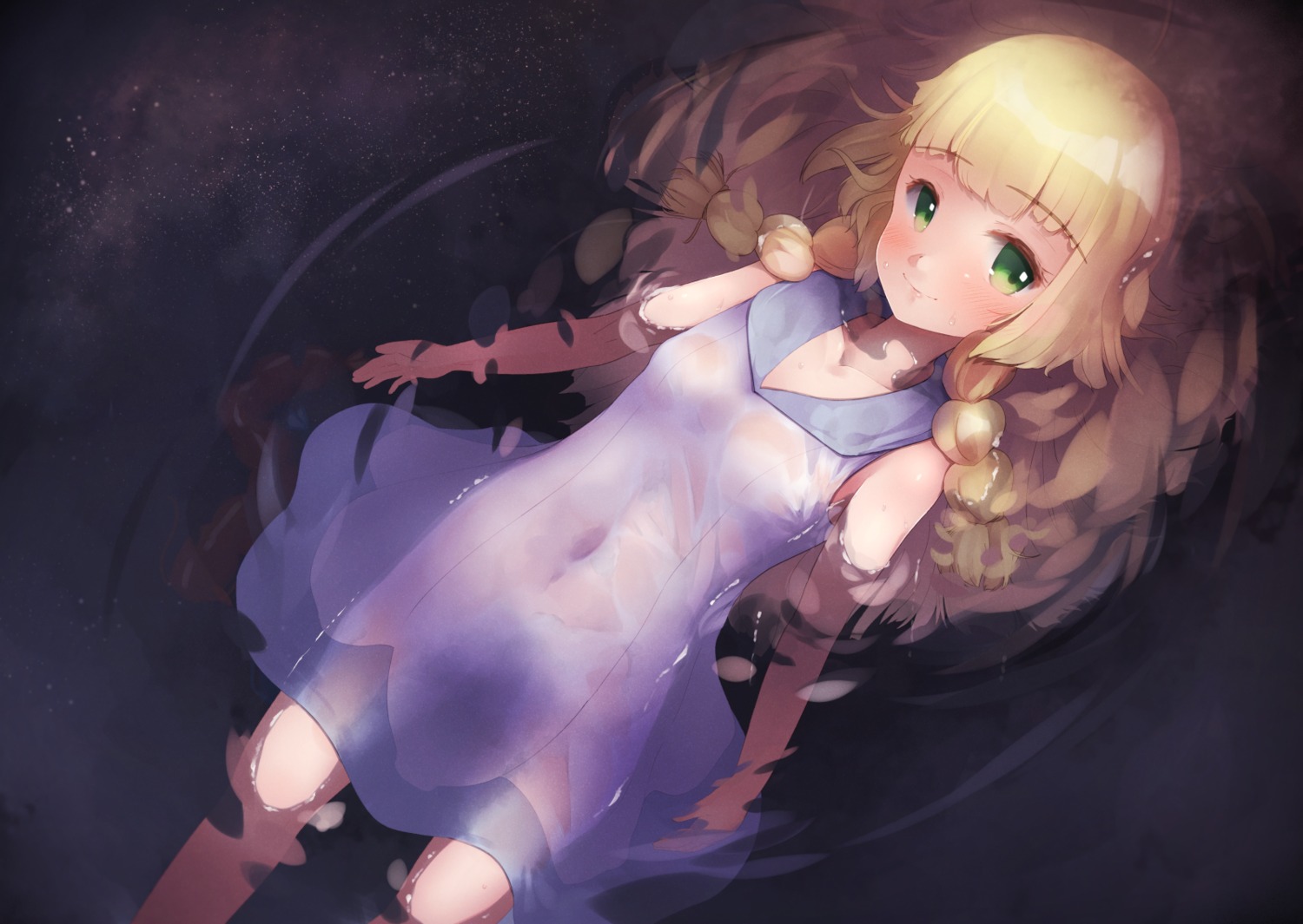 dress lillie_(pokemon) loli no_bra nopan oren_(770len) pokemon pokemon_sm pokemon_usum see_through wet wet_clothes