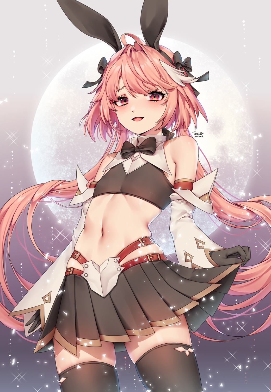 animal_ears astolfo_(fate) bunny_ears fate/grand_order skirt_lift tacco_(tikeworld) thighhighs trap