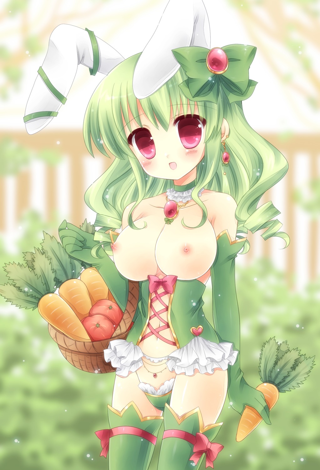 animal_ears breasts bunny_ears kouta. nipples no_bra thighhighs