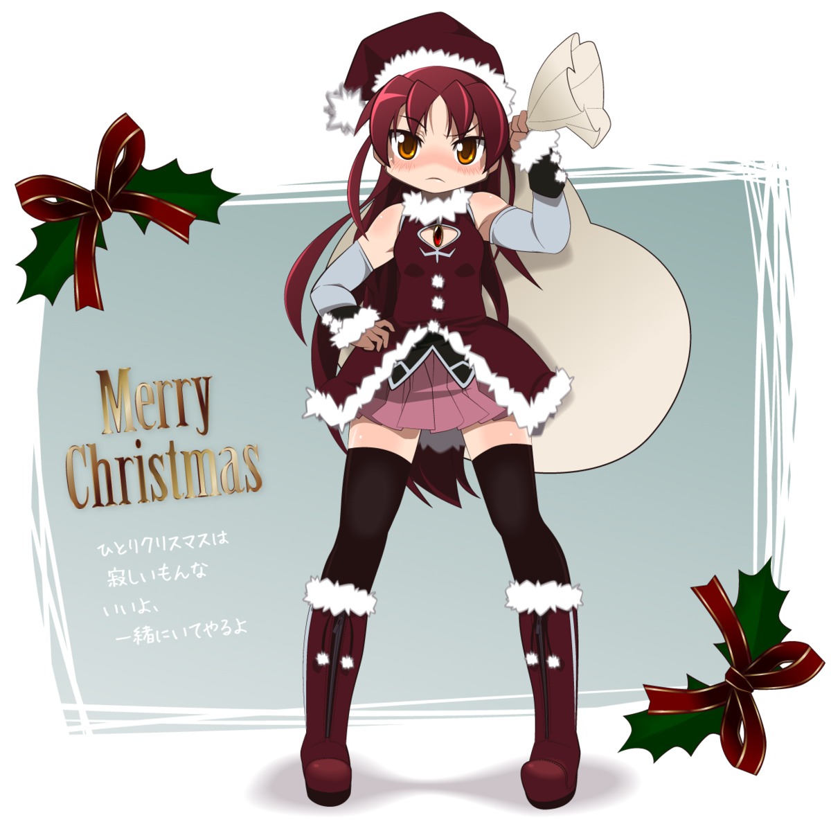 christmas kuro_chairo_no_neko puella_magi_madoka_magica sakura_kyouko thighhighs