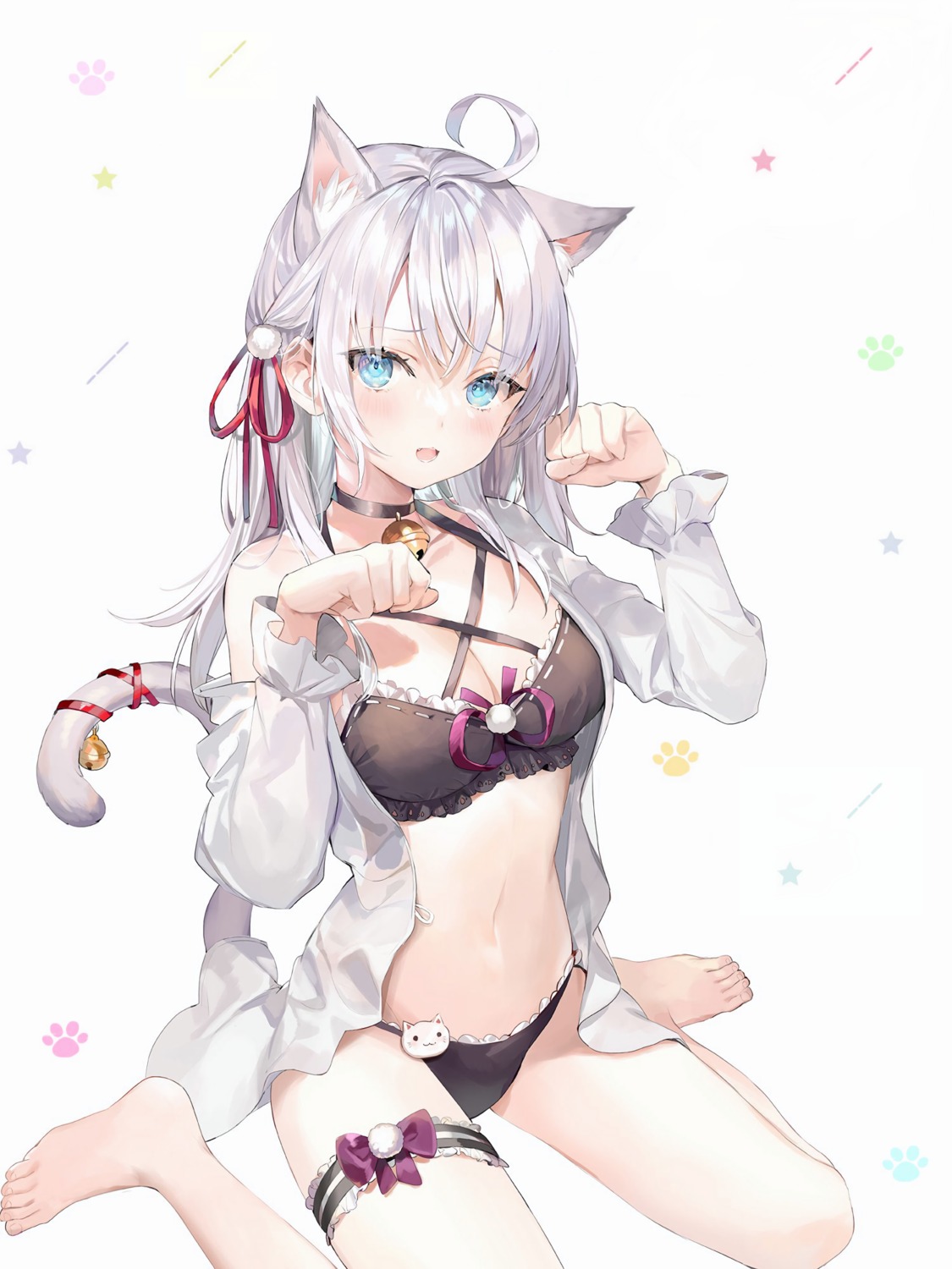 alisa_mikhailovna_kujou animal_ears bra cleavage detexted garter momoko_(momopoco) nekomimi open_shirt pantsu photoshop tail tokidoki_bosotto_roshia-go_de_dereru_tonari_no_alya-san