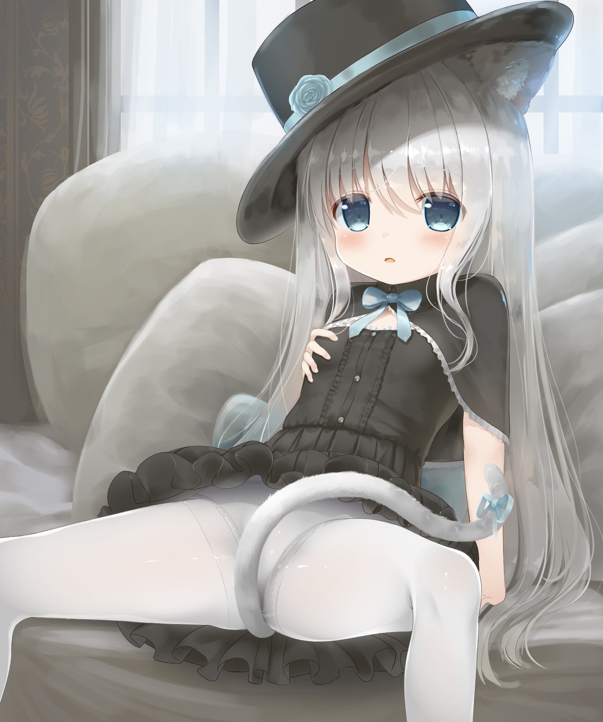 animal_ears dress gothic_lolita loli lolita_fashion nekomimi pantsu pantyhose psyche3313 skirt_lift tail