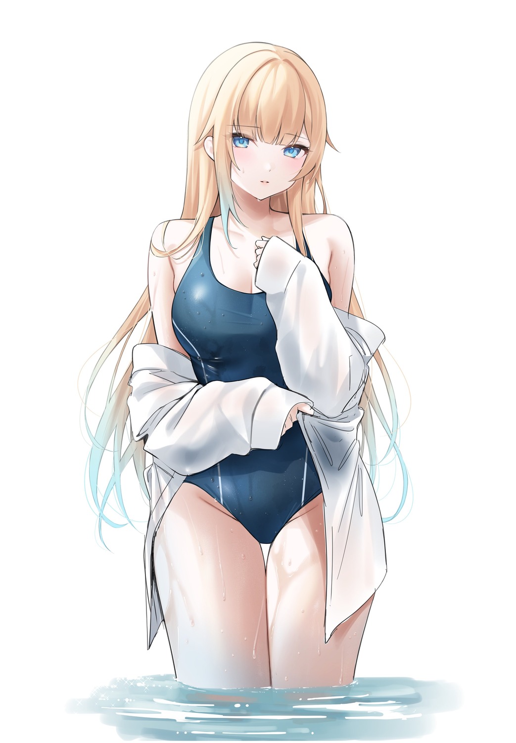 aizawa_ema breast_hold dress_shirt pomelunch see_through swimsuits vspo! wet_clothes