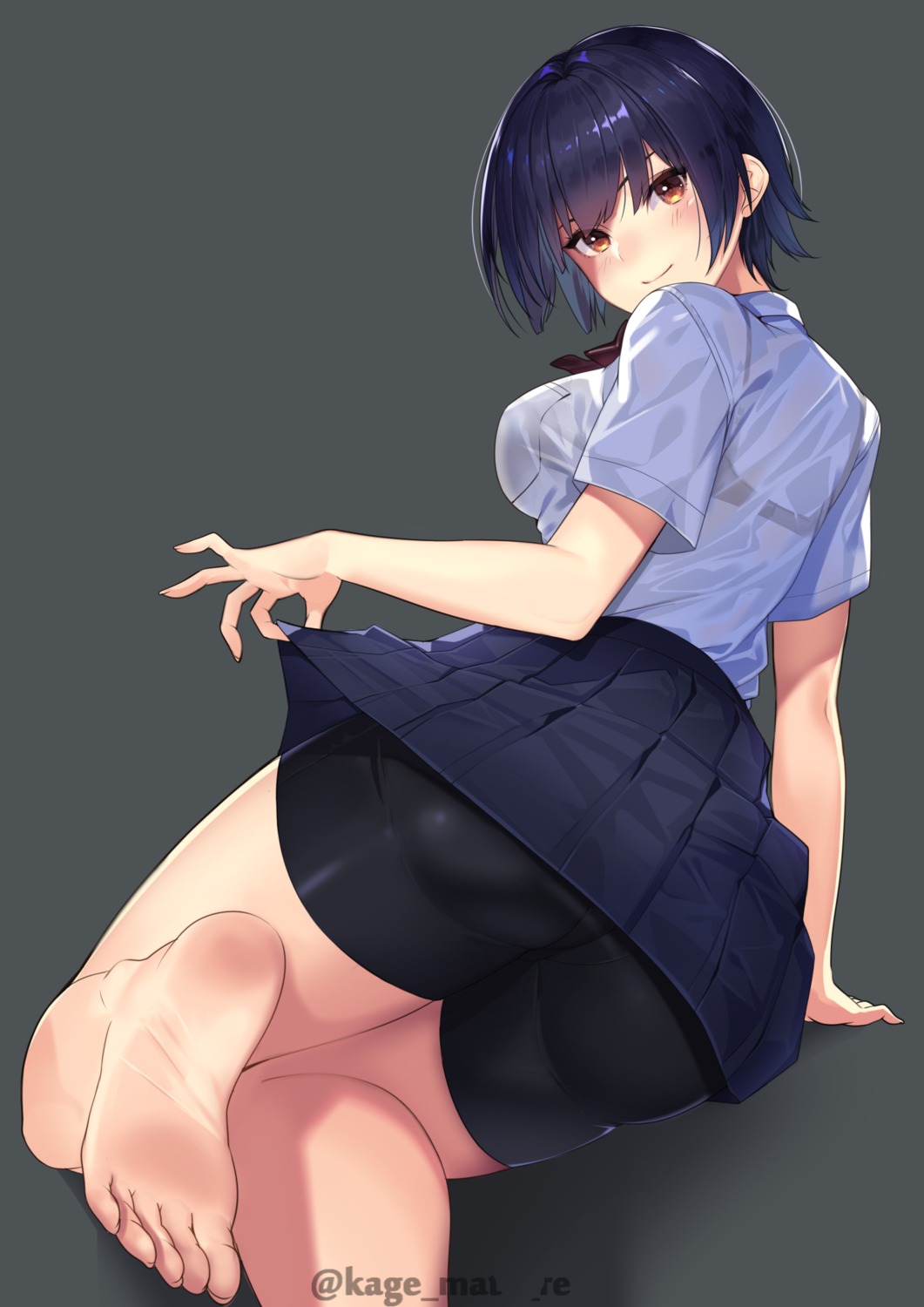 ass bike_shorts bra feet kagematsuri see_through seifuku skirt_lift