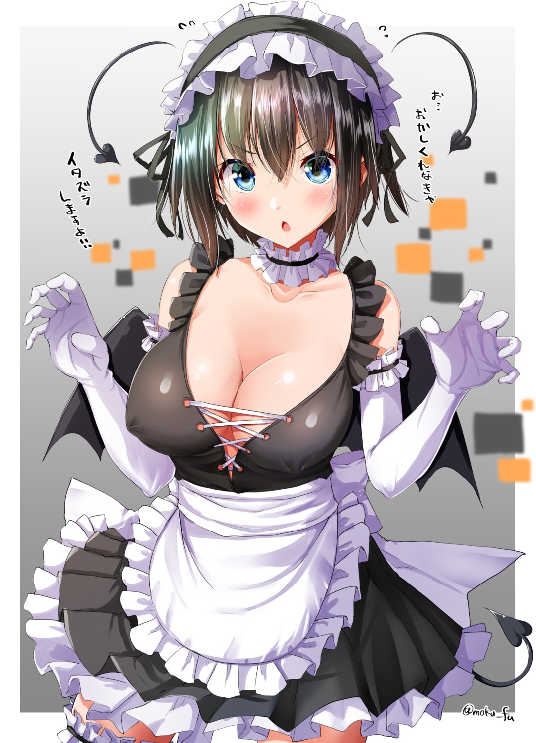 erect_nipples garter maid mokufuu no_bra tail wings