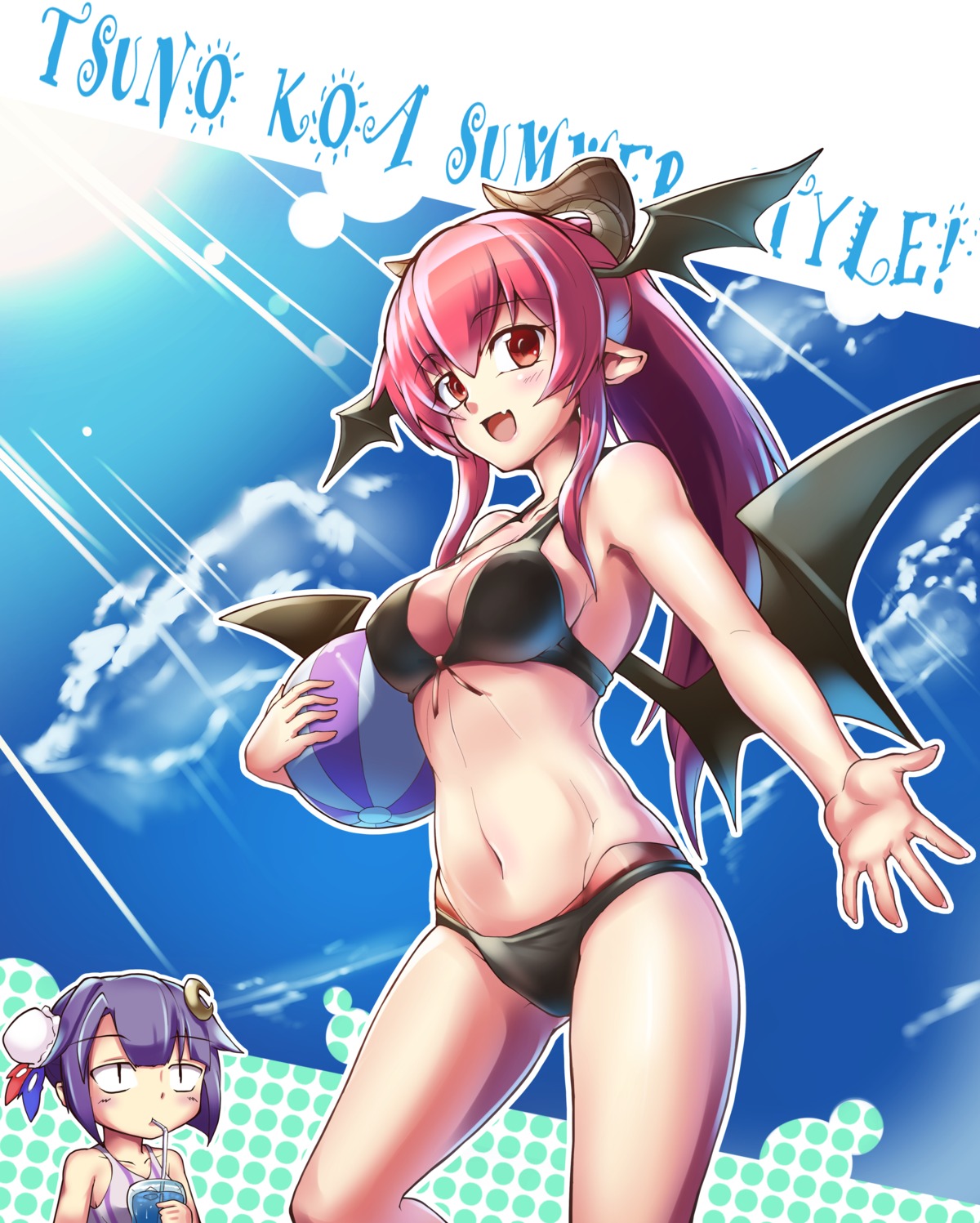 bikini horns koakuma patchouli_knowledge pointy_ears ryuuno_stadtfeld swimsuits touhou wings