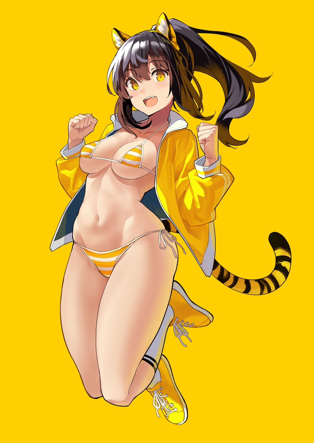 animal_ears bikini kekemotsu open_shirt swimsuits tail