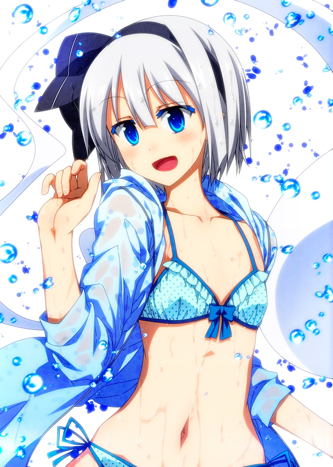 bikini konpaku_youmu open_shirt sazanami_mio see_through swimsuits touhou wet wet_clothes