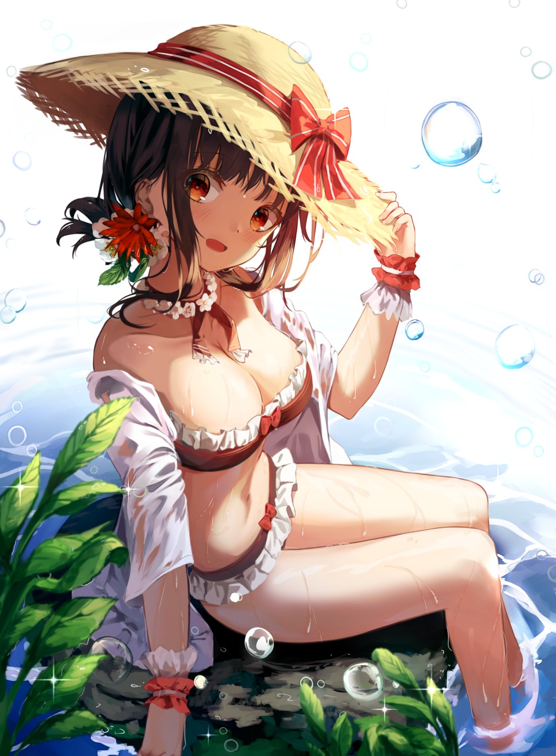 bikini open_shirt see_through seero swimsuits wet wet_clothes