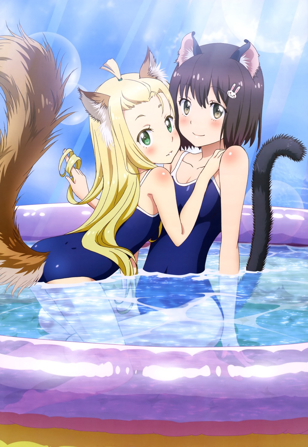 animal_ears cleavage collette kono_bijutsubu_ni_wa_mondai_ga_aru! nekomimi school_swimsuit swimsuits tail usami_mizuki wet