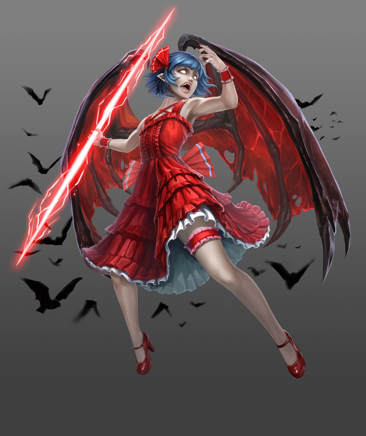 dress garter han_dai pointy_ears remilia_scarlet touhou weapon wings