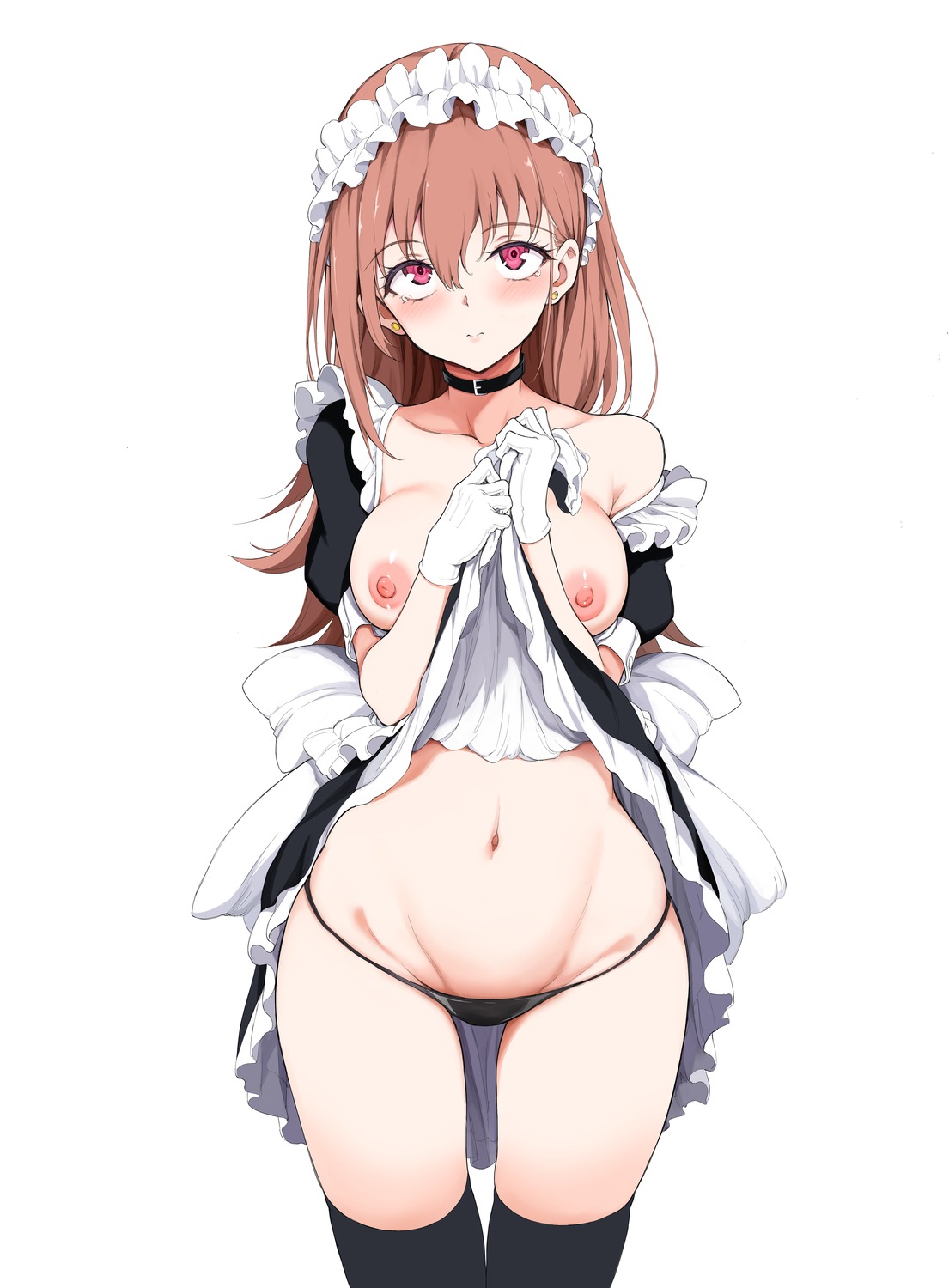 breasts kyokucho maid nipples skirt_lift thighhighs thong