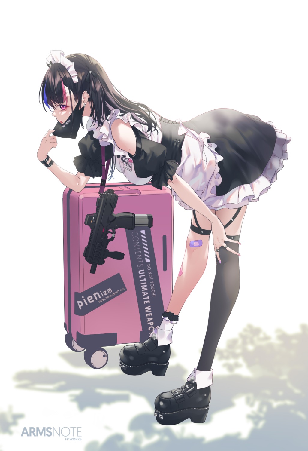 arms_note bandaid fukai_ryosuke garter gun maid thighhighs