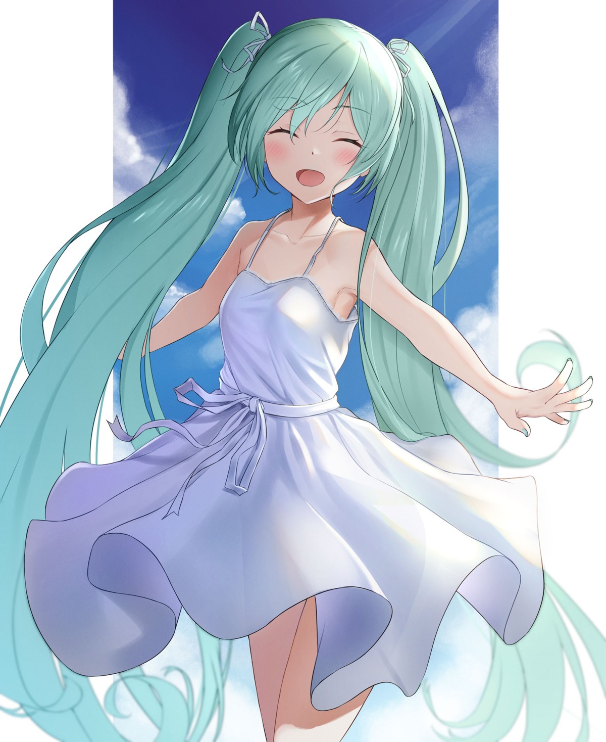 bibboss39 dress hatsune_miku no_bra see_through skirt_lift summer_dress vocaloid