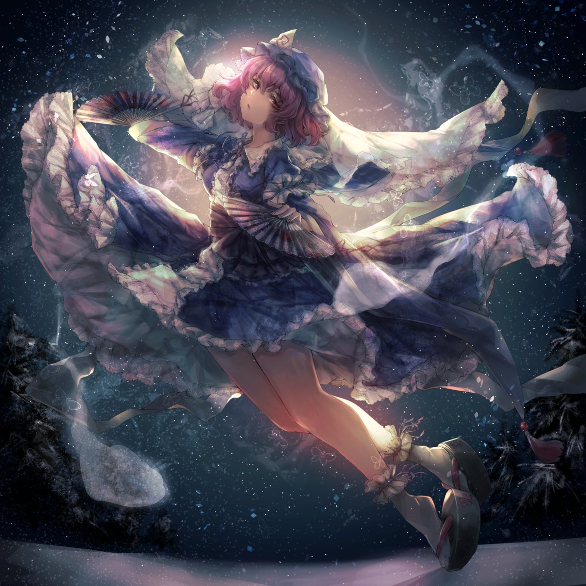 dress kyogoku-uru saigyouji_yuyuko skirt_lift touhou