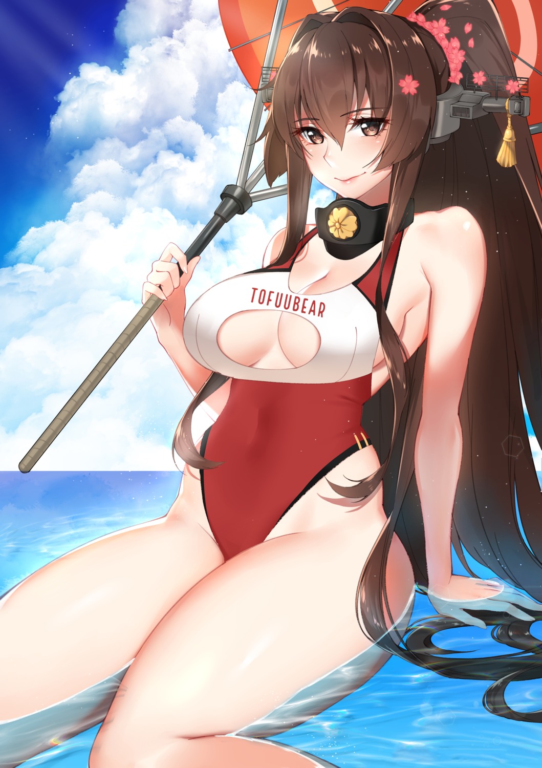 cleavage kantai_collection swimsuits tofuubear umbrella wet yamato_(kancolle)