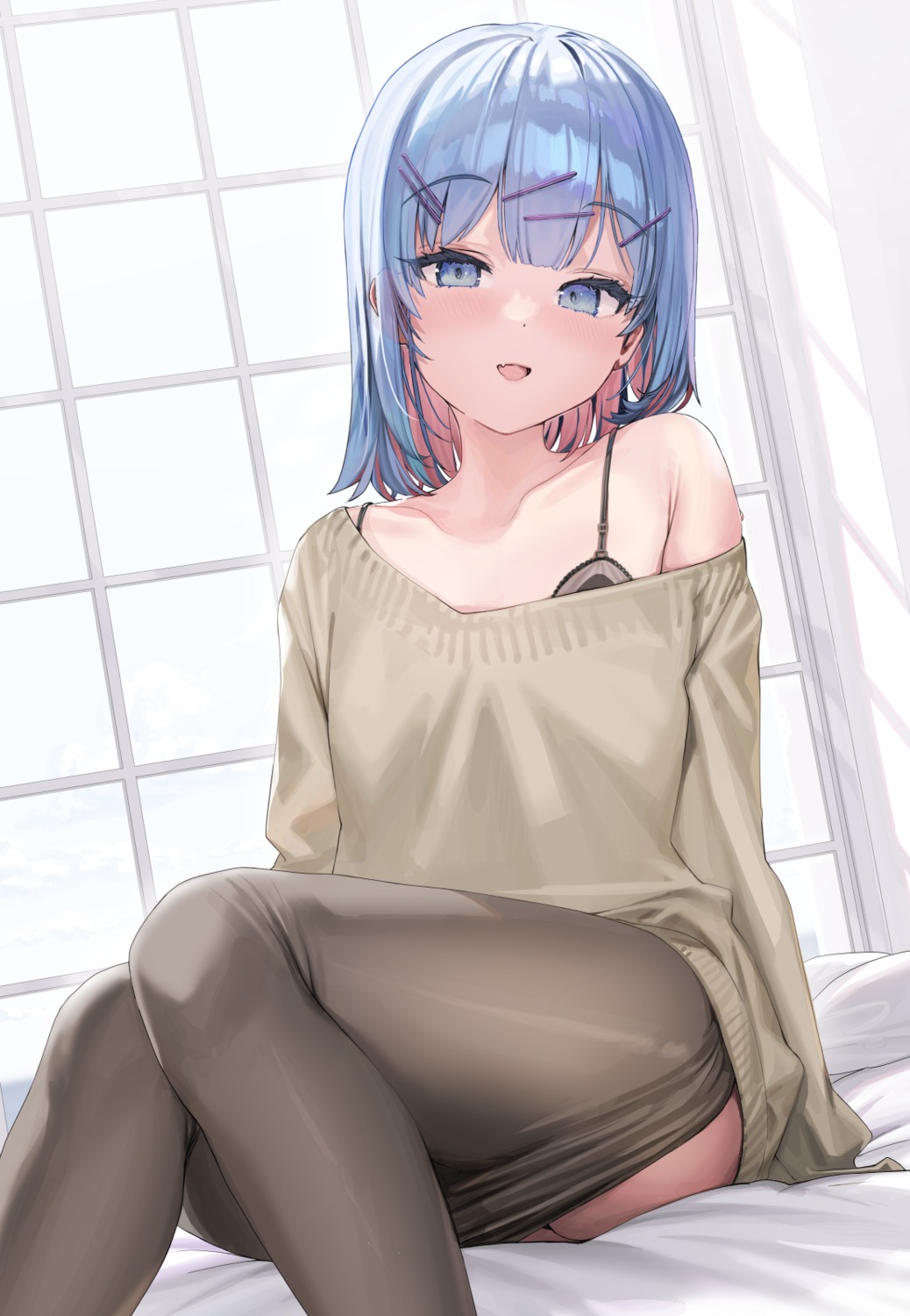 bra indie_virtual_youtuber kanzarin kanzarin_(vtuber) pantyhose sweater