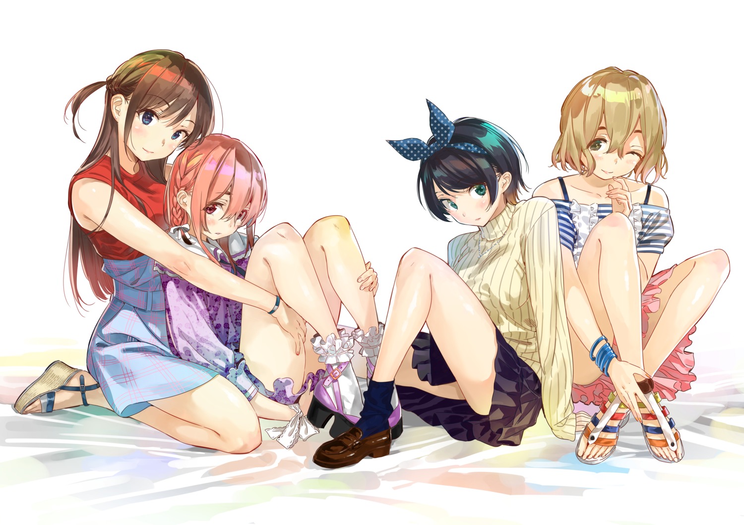 heels ichinose_chizuru kanojo_okarishimasu miyajima_reiji nanami_mami sakurasawa_sumi sarashina_ruka skirt_lift sweater