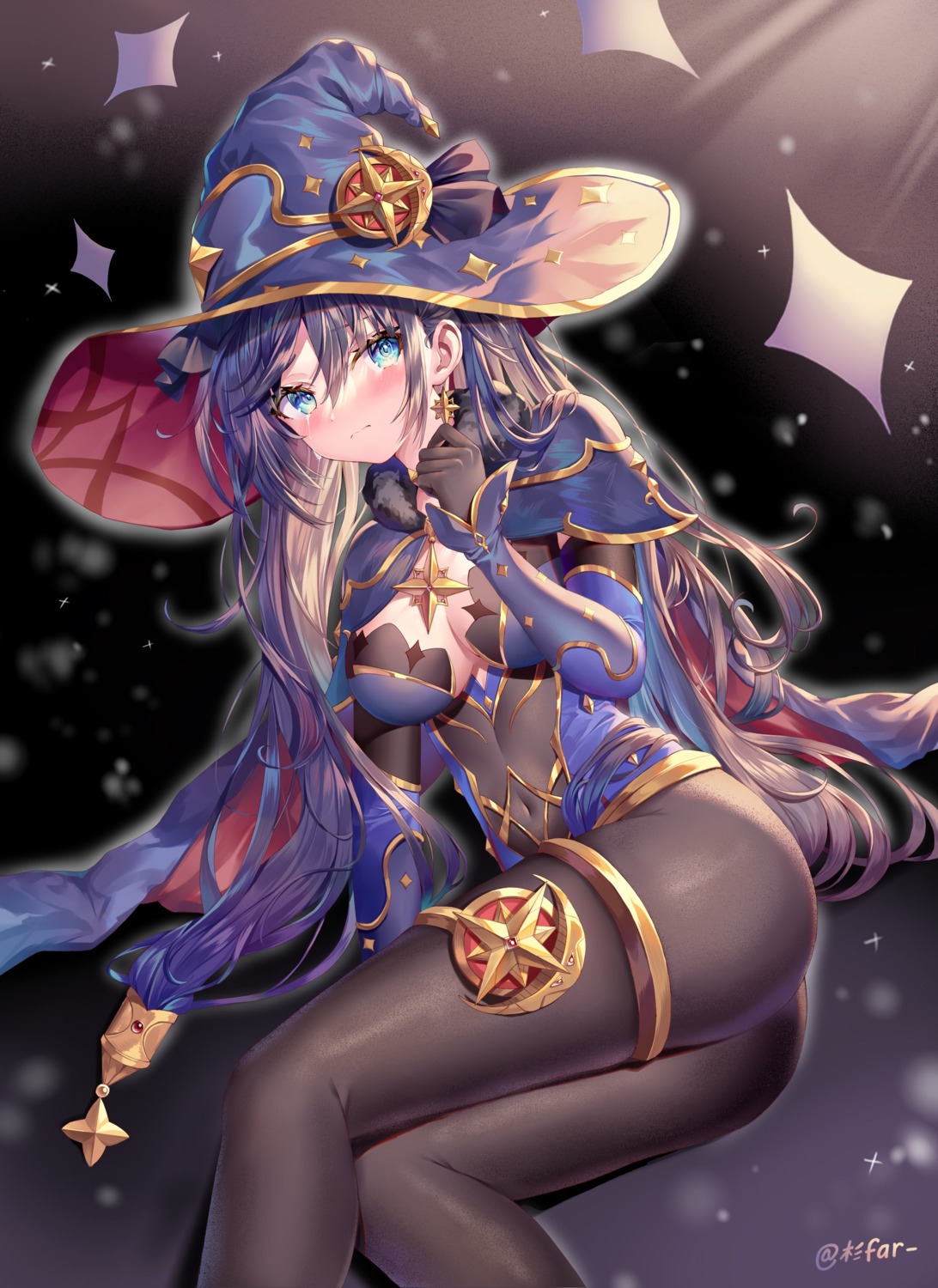 ass garter genshin_impact leotard mona_megistus no_bra pantyhose shan_far witch