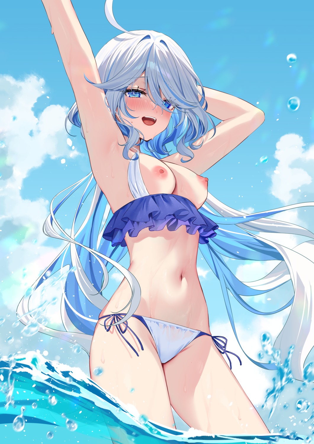 bikini breasts furina genshin_impact heterochromia hizuki_higure nipples see_through swimsuits wet