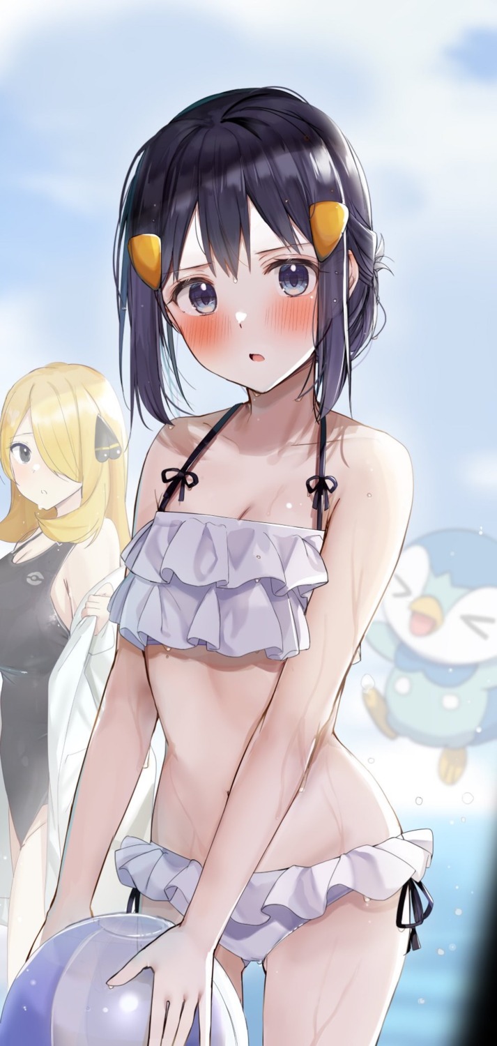 bikini cleavage hikari_(pokemon) pokemon pokemon_bdsp pokemon_dppt rouka shirona_(pokemon) swimsuits undressing wet