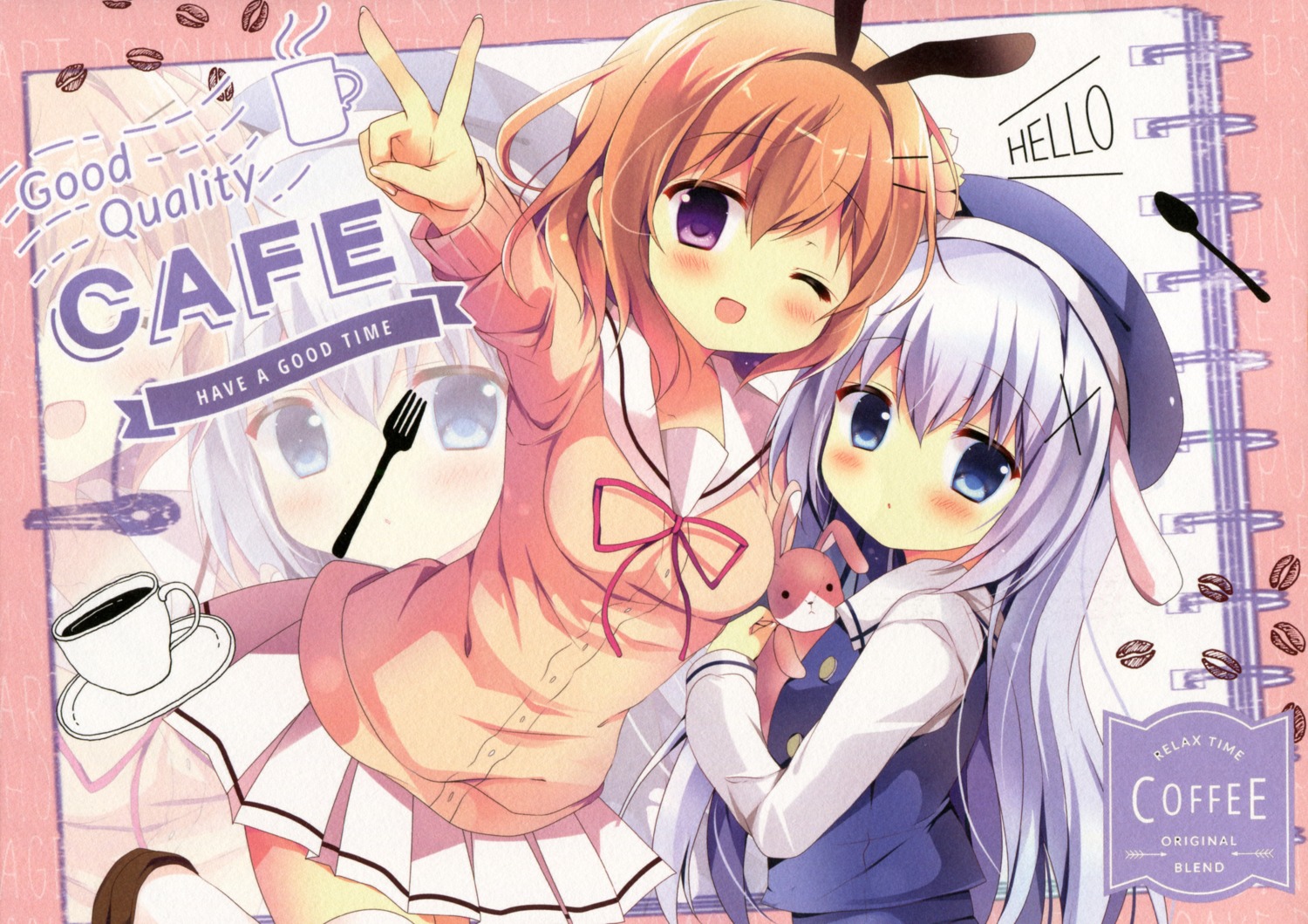 azumi_kazuki come_through gochuumon_wa_usagi_desu_ka? hoto_cocoa kafuu_chino seifuku sweater thighhighs