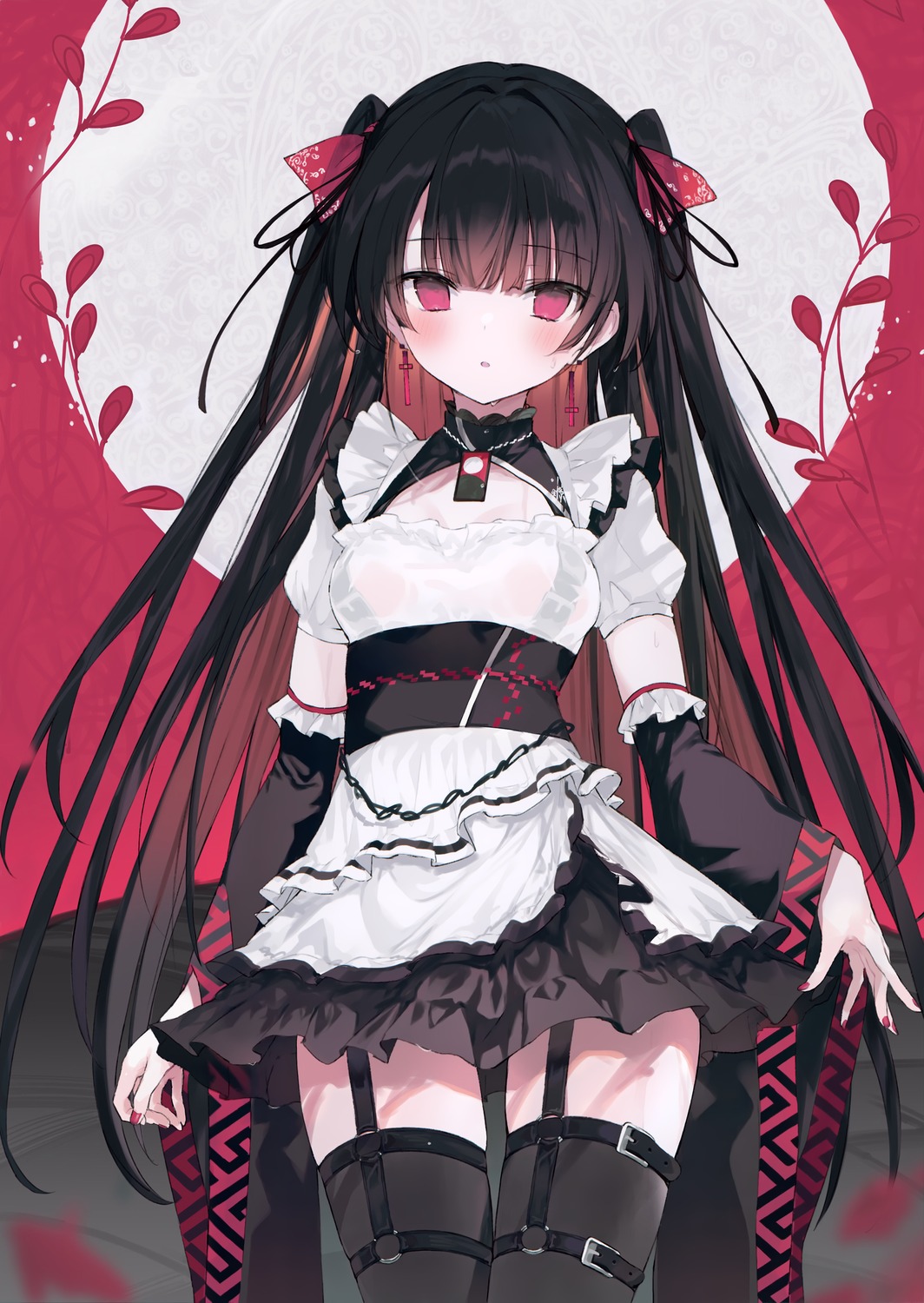 dress garter luna_berry nana_(luna_berry) no_bra see_through stockings thighhighs wet_clothes