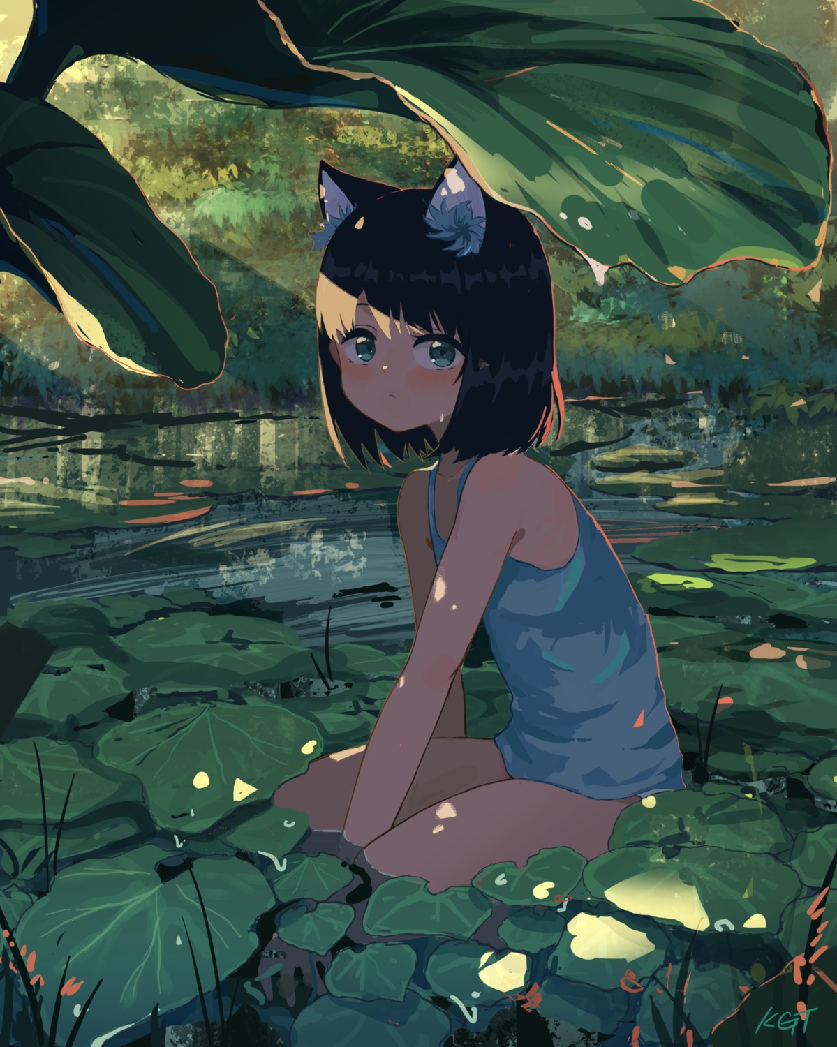 animal_ears dress kgt_(pixiv12957613) nekomimi pantsu skirt_lift summer_dress wet