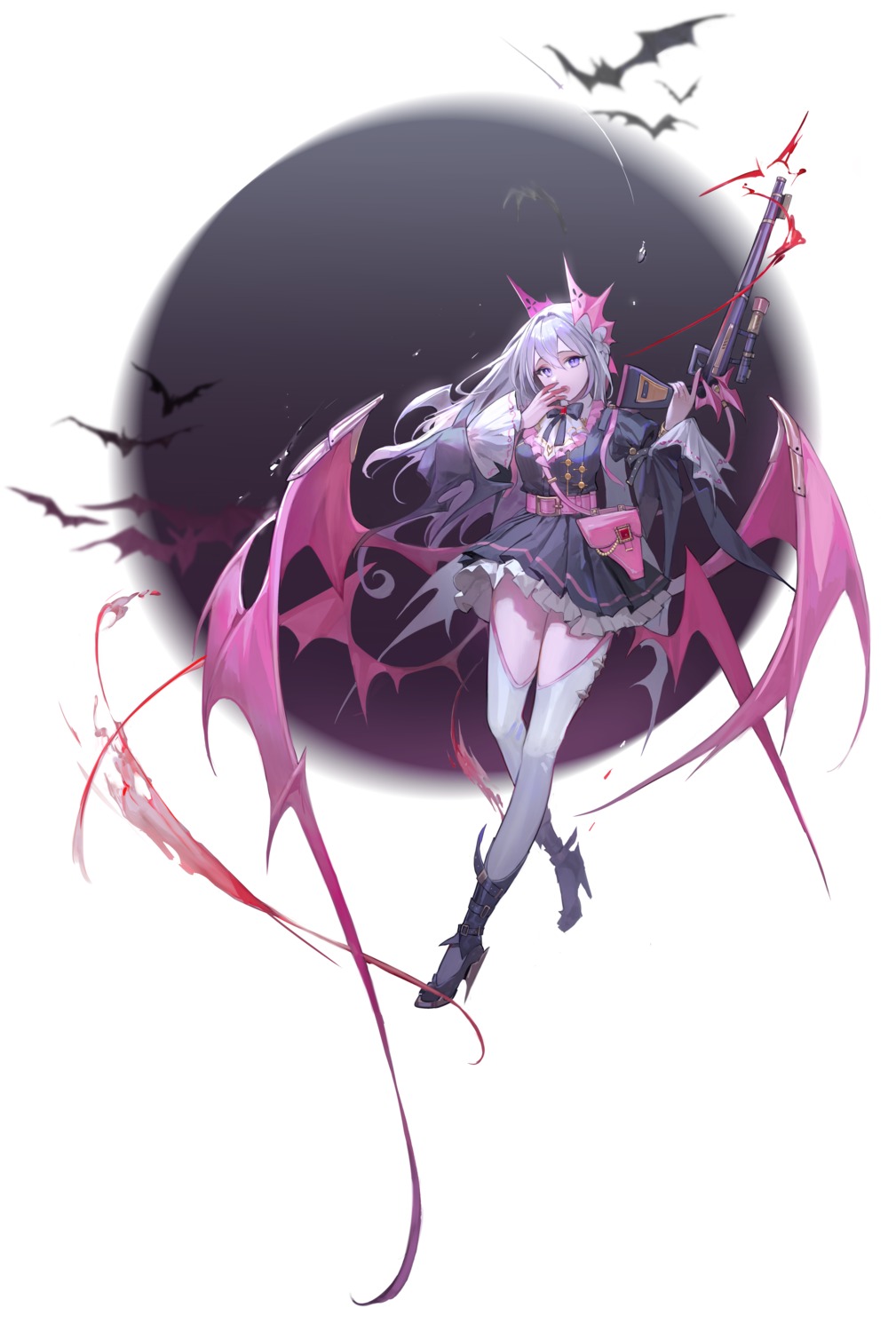 gun heels horns moko_(moko/moko) skirt_lift thighhighs wings