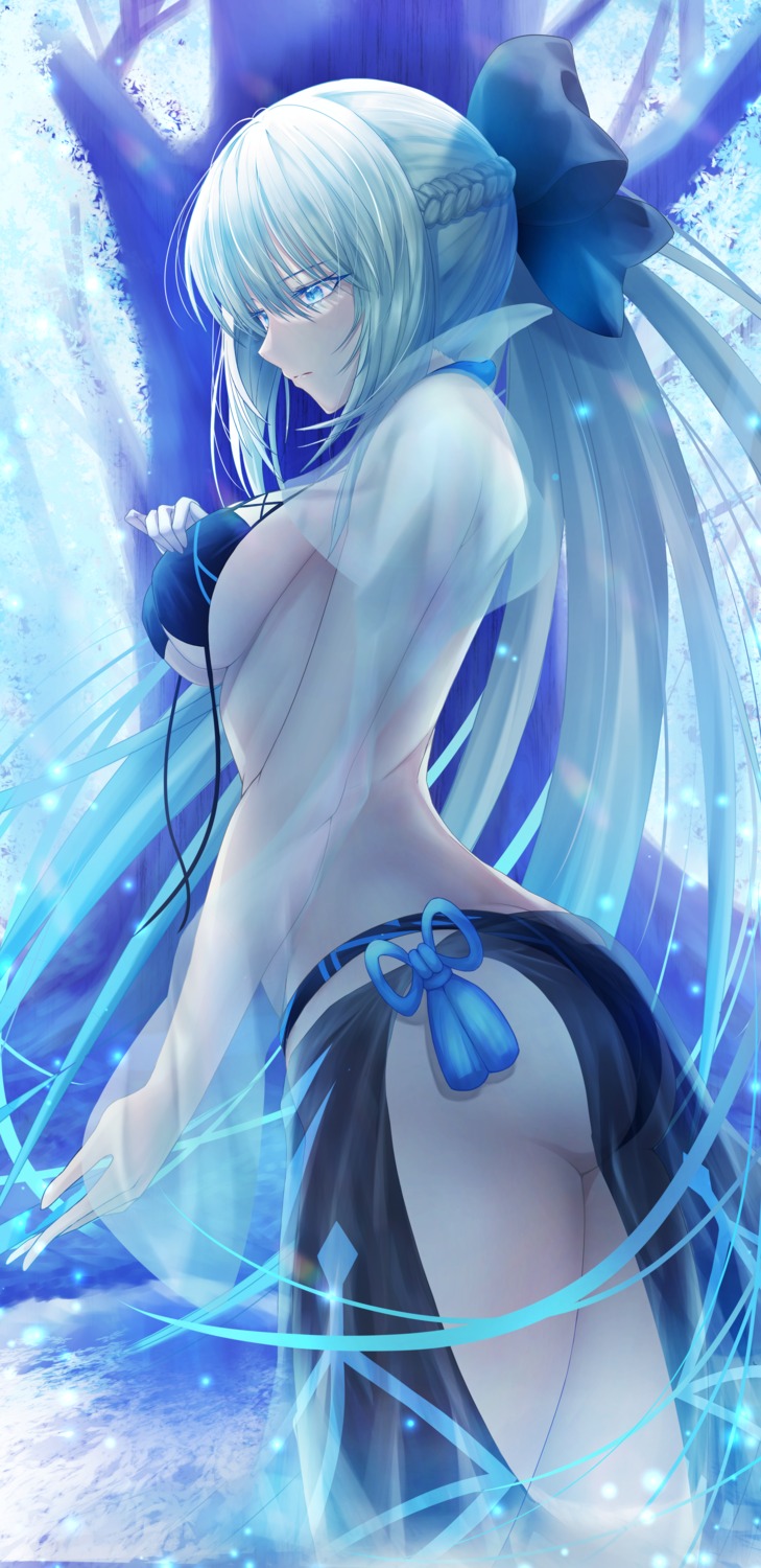 ass bikini breast_hold fate/grand_order morgan_le_fay_(fate) penguintake see_through swimsuits