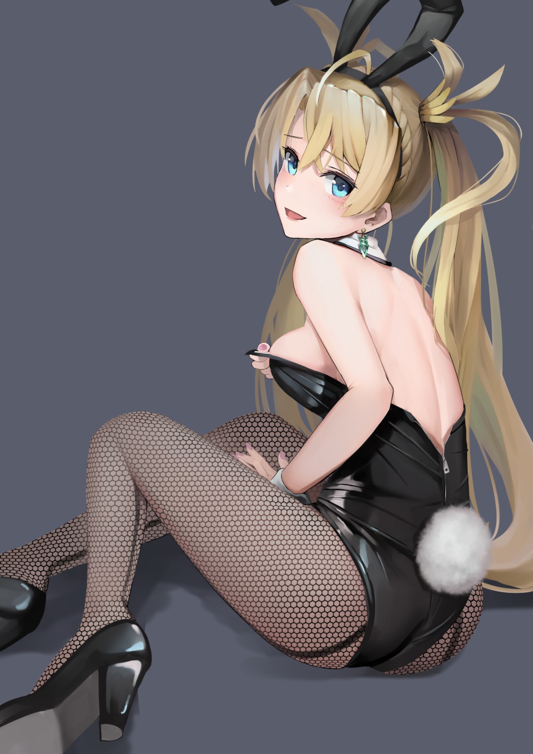 animal_ears ass bradamante_(fate) bunny_ears bunny_girl fate/grand_order fishnets heels no_bra pantyhose sunga2usagi tail undressing