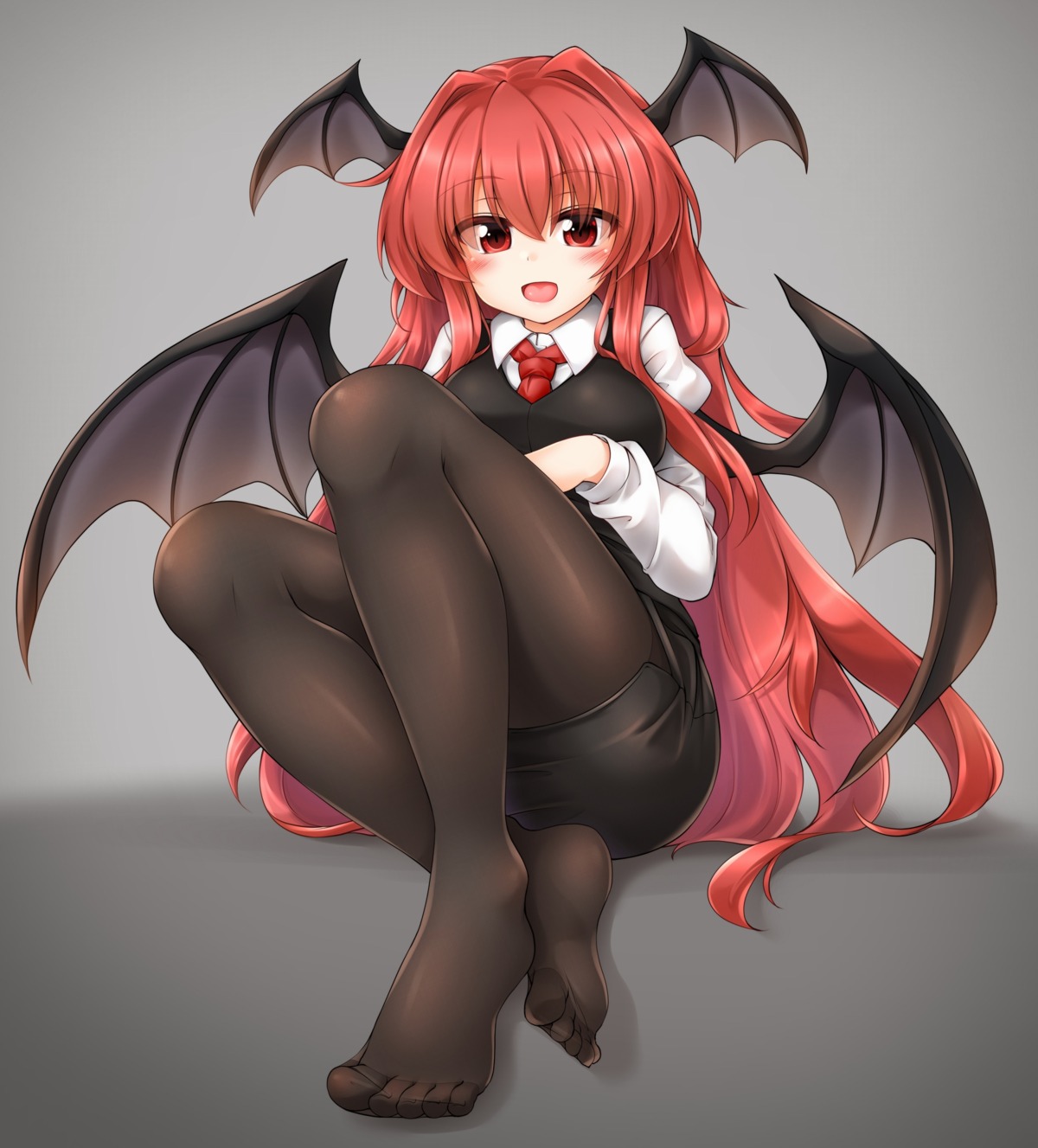 business_suit feet koakuma m9kndi pantyhose skirt_lift touhou wings