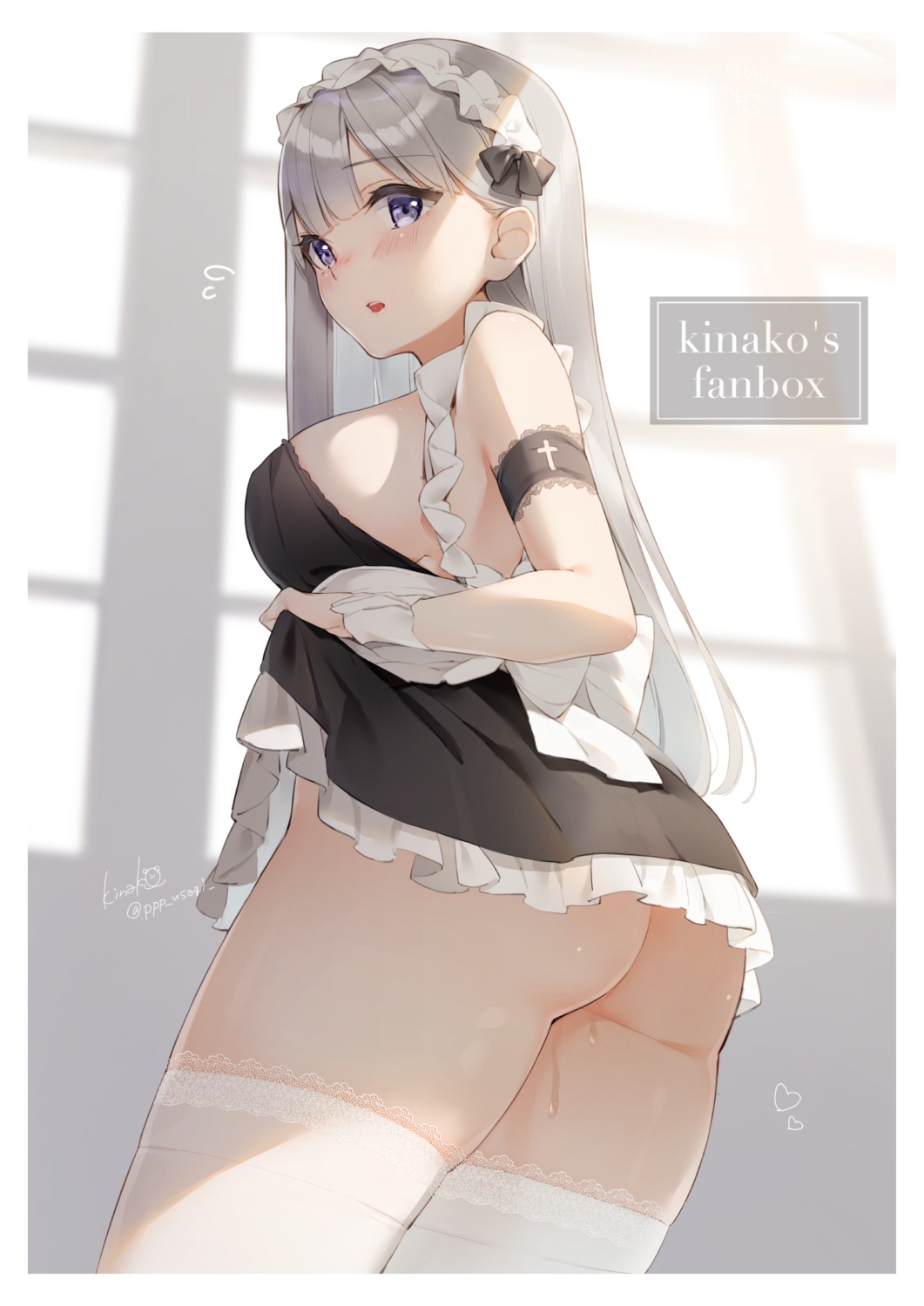 ass kinako_(shiratama_mochi) maid no_bra nopan skirt_lift thighhighs wet