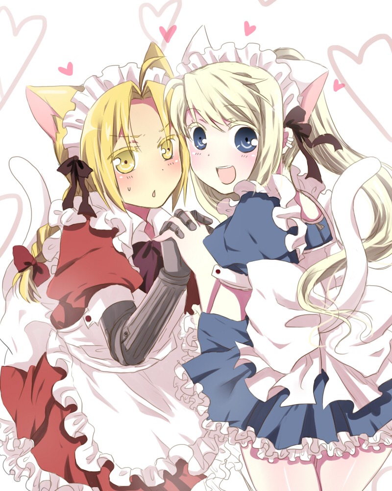 animal_ears edward_elric fullmetal_alchemist maid naruchan nekomimi tail trap winry_rockbell